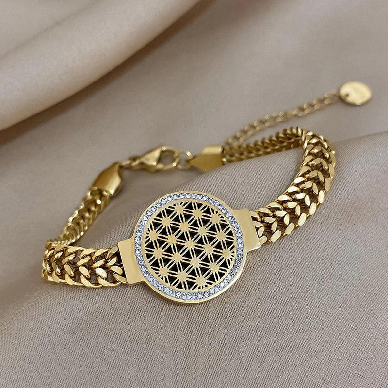 Pulseira Flor da Vida - Banhada Ouro 18k  Pulseira dourada Pulseira geometria sagrada Pulseira geometria Pulseira flower of life Pulseira mistica