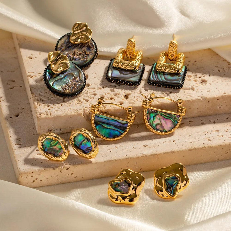 Brincos Águas de Abalone - Banhado Ouro 18k - Aura Sirius