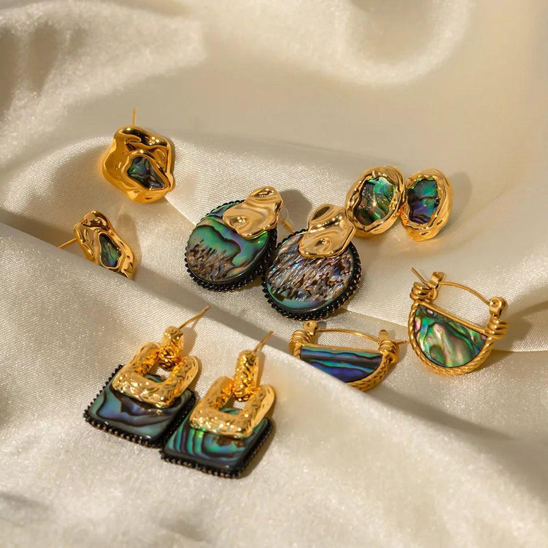 Brincos Águas de Abalone - Banhado Ouro 18k - Aura Sirius